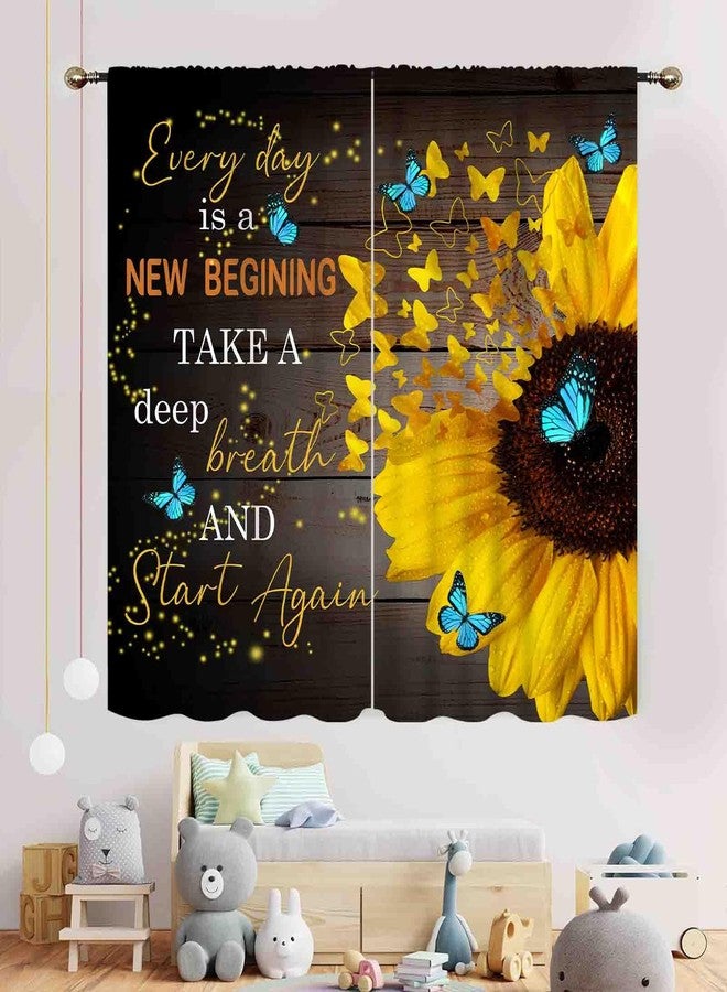 TKUYO Sunflower Curtains, Rustic Black Yellow Flower Positive Quotes Inspirational Butterfly Farmhouse Country Window Drapery Treatments for Bedroom Living Room Kitchen Bathroom 2 Panels, 42"x45" Inch - Image 3